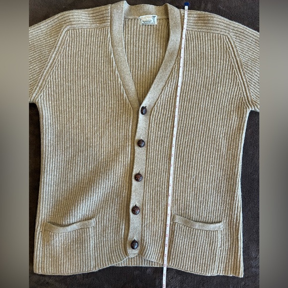 Men’s Large Beige Shetland Wool Braemar International Button-Up Cardigan - Picture 5 of 7